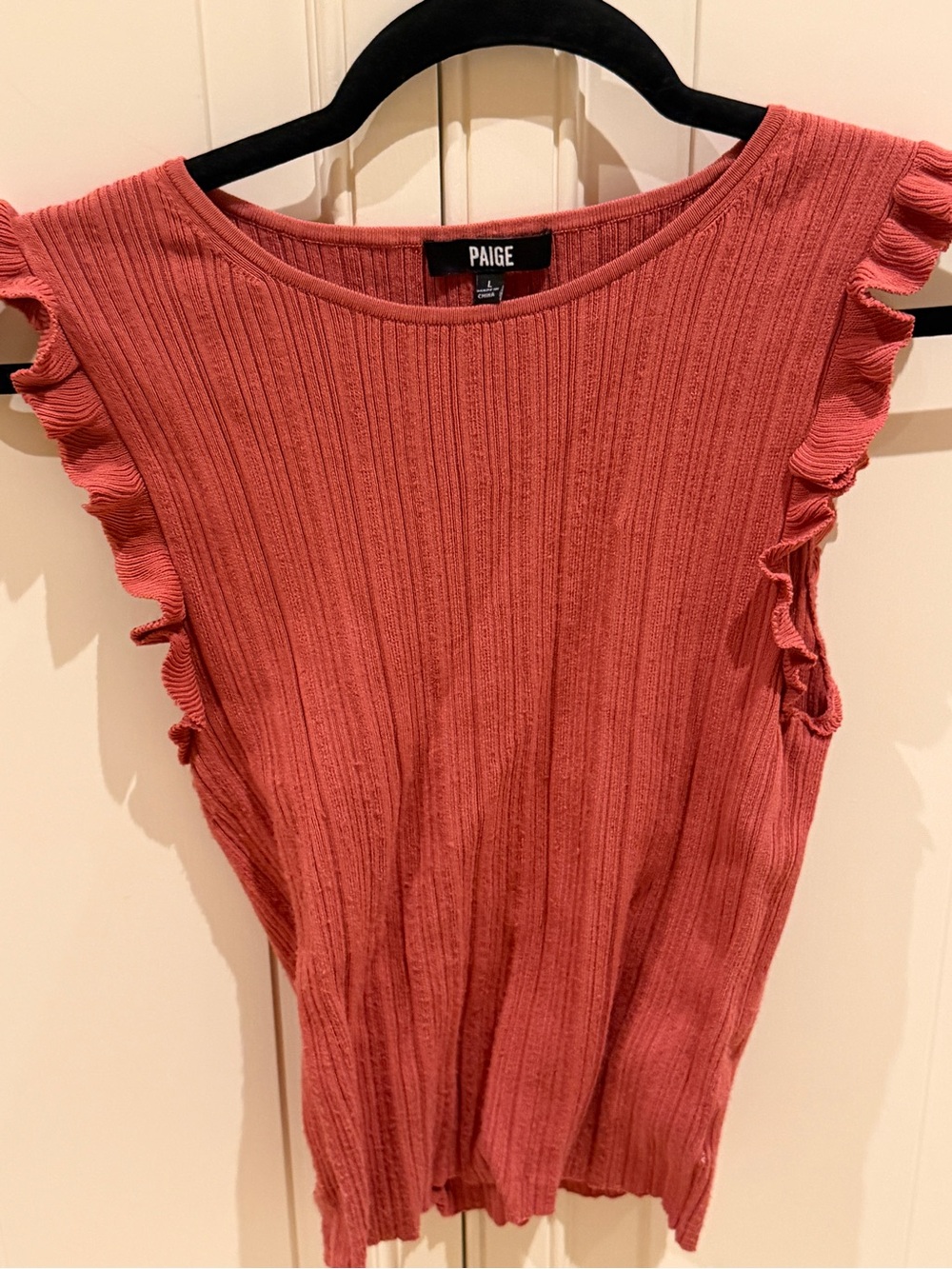 PAIGE Sleeveless Ribbed Tank with Ruffle Trim - Coral Rose